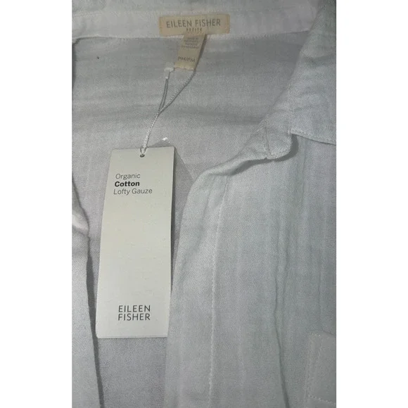 NEW Eileen Fisher Petite Medium Organic Cotton Gauze ButtonDown Shirt White Poet - Picture 7 of 9